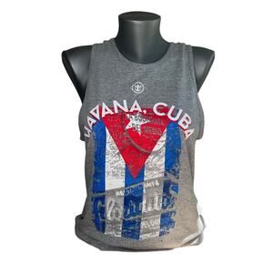 NWT New Havana Cuba Flag Delta Pro Weight Gray Tank Top Sleeveless Size Small